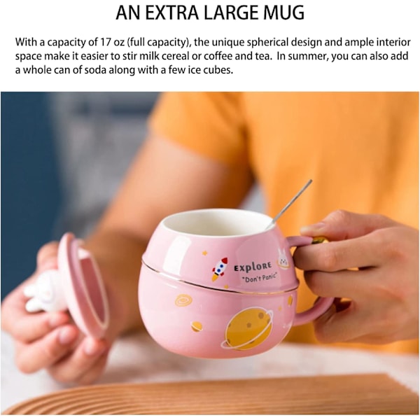 Söötjänis-mukikupillinen kansi ja lusikka, Kawaii Pääsiäislahjat Keramiikka Mukit Kupit Kahville/Teelle/Kuumaa Suklaata/Maidolle 500ml/17oz
