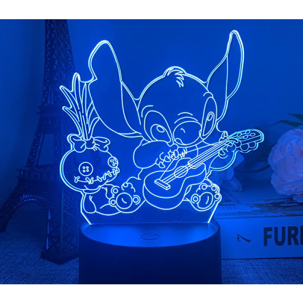 3D-stickad kreativ present fjärrkontroll touch färgglad USB skrivbordslampa Stitch 2 USB svart touch färgglad