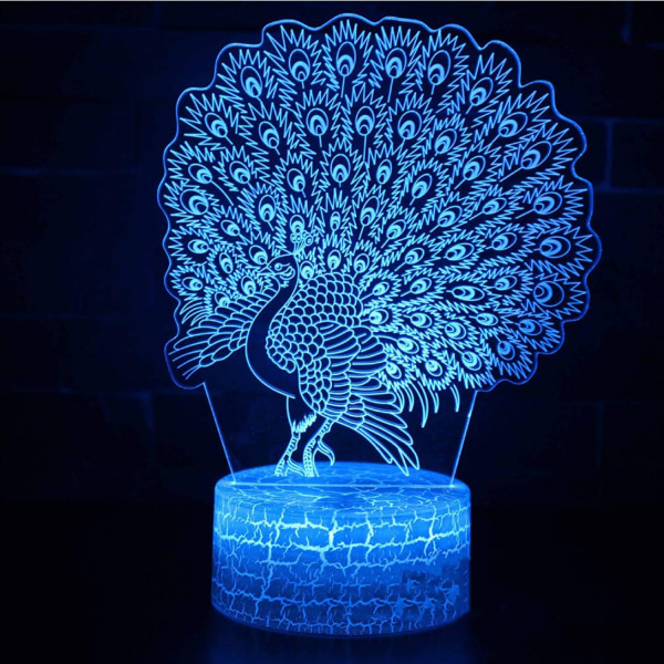 Qinwei Peacock 7 färgskiftande nattlampa 3D Atmosphere Bulbing Light 3D Visual Illusion LED-lampa för barn Jul Födelsedagspresenter
