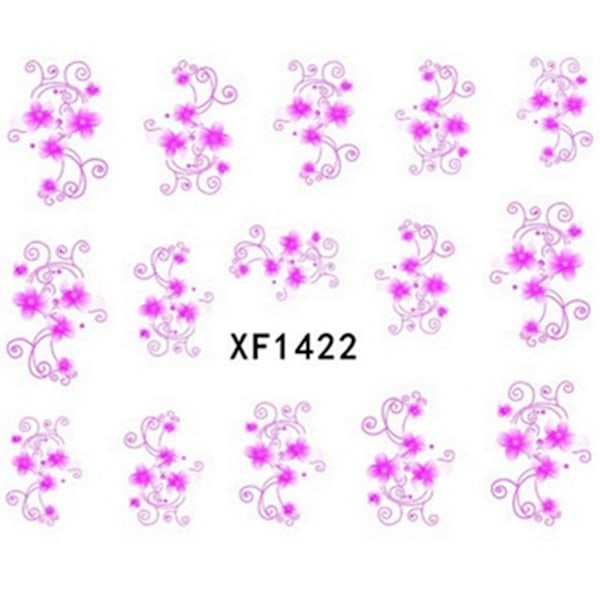Pink Flower Pattern Dekoration Neglekunst Stickers Selvklæbende Manicure Dekaler XF1422