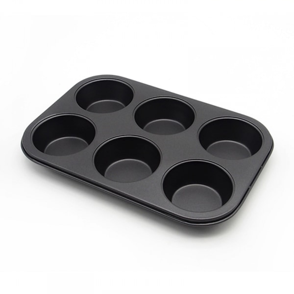 1 stk. Slip-let muffinform, kulstofstål cupcakeform, 6 kopper, nem at rengøre og perfekt til at lave muffins eller cupcakes, standard