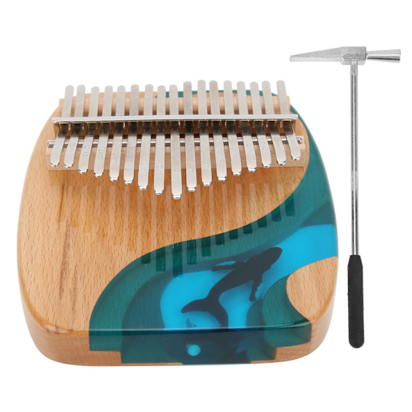Kalimba Tommelpiano Hval 17-Key Musikinstrument med Klistremerke for Barn Nybegynner