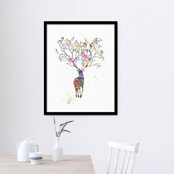 Vattenfärg älg väggkonst canvas tryck affisch, enkel mode vattenfärg konst ritning dekor (Set om 3 oramade, 16''x24'')