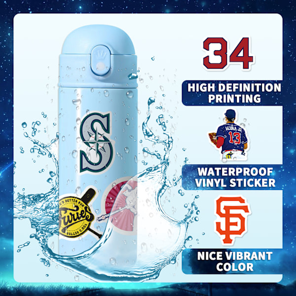 Baseball League Sport Logo Stickers, Sæt med 50, Vandtætte og UV-bestandige, Perfekte til alle dine gadgets