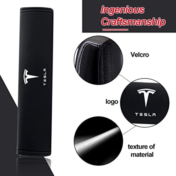 2-pack Säkerhetsbältesöverdrag för Tesla - Mjuka, Tvättsbara Mikrofiberläder Bälteskuddar (Svart)
