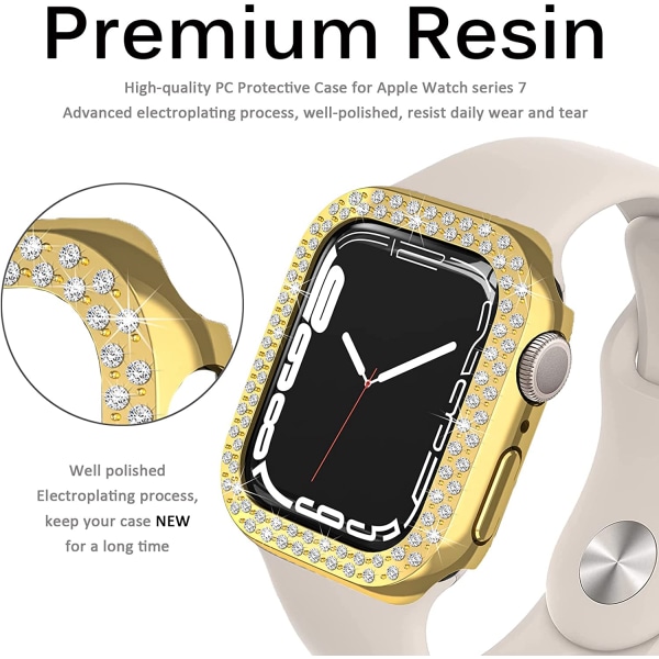 För Apple Watch Series 7 41 mm, lyxigt Crystal Rhinestone Rigid PC- case Apple Watch Series 7 - All-Around Bumper Case (guld)