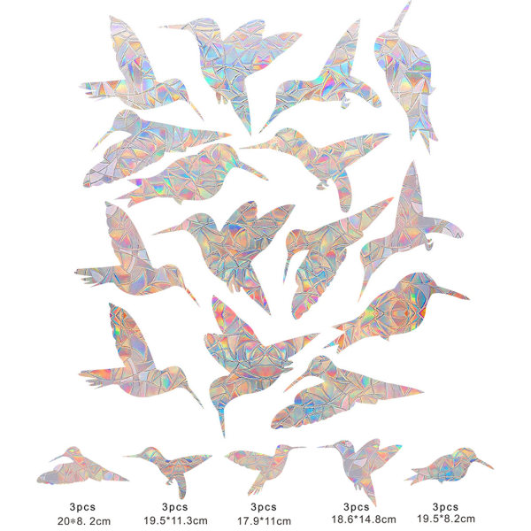 Anti-kollisions vinduesalarm fuglesilhuetter glasdørsbeskyttelse og red fugle, gennemsigtig (15 silhuetter)