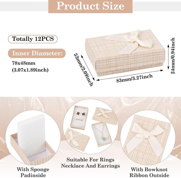 Smyckespresentaskar, 12-pack kartongdisplayfodral med rosett, tom förpackning för halsband, ringar och örhängen White 8.5*5.3*2.5