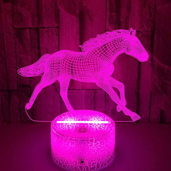 WJ 3D häst nattlampa bord skrivbord optisk illusion lampor 7 färgskiftande lampor LED bordslampa jul hem kärlek födelsedag barn barn inredning leksak present