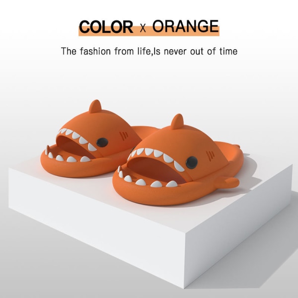 AVEKI Unisex Shark Slides Halkfri nyhet Sandaler med öppen tå Fashionabla söta strandtofflor inomhus och utomhus, orange, storlek: 40/41