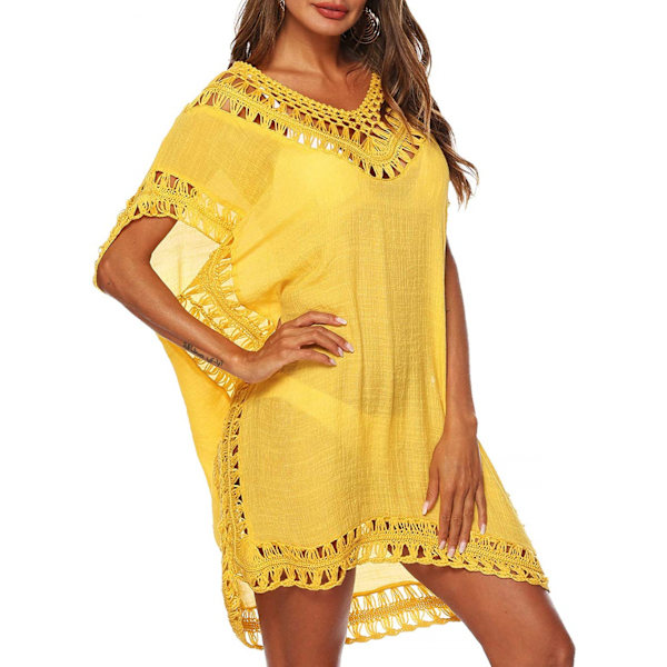Wekity Badkläder Cover Ups för Kvinnor Virkad Strand Coverup Baddräkter för Storlek S-XL (Gul)