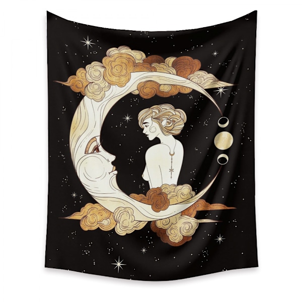 Tarot Moon Gobeläng Väggbonad Guld Stjärnhimmel Gobeläng för Sovrum Måne (GT320001, 71 X 91 Tum)