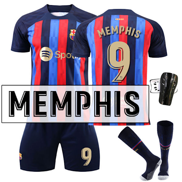 Barcelona fodboldtrøjesæt med sokker og knæbeskyttere til sæson 22-23 - nr. 9 MEMPHIS#24 No.9 MEMPHIS #24