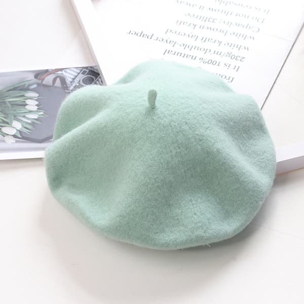 Hatt dam vinter basker, ullbasker, varm hatt ull stickad hatt, Mintgrön