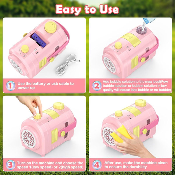 Suurikapasiteettinen, automaattinen saippuakuplakone lapsille, 10000 ml, ladattava kannettava kolmijalkainen kuplalelu, sopii sisä-, ulko-, bi- pink