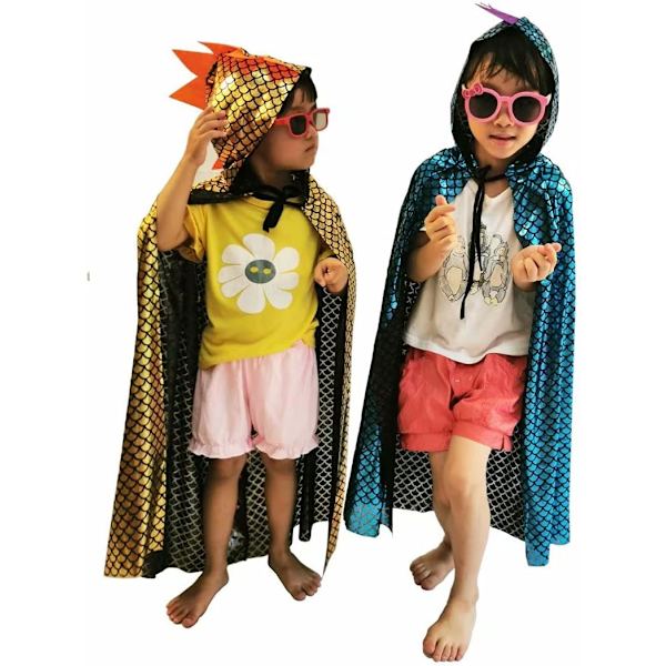 Dinosaur Kostumer Grøn Drage Kappe Halloween Klæd Ud Tøj 3-8 År Gammel Hooded Golden Cloak