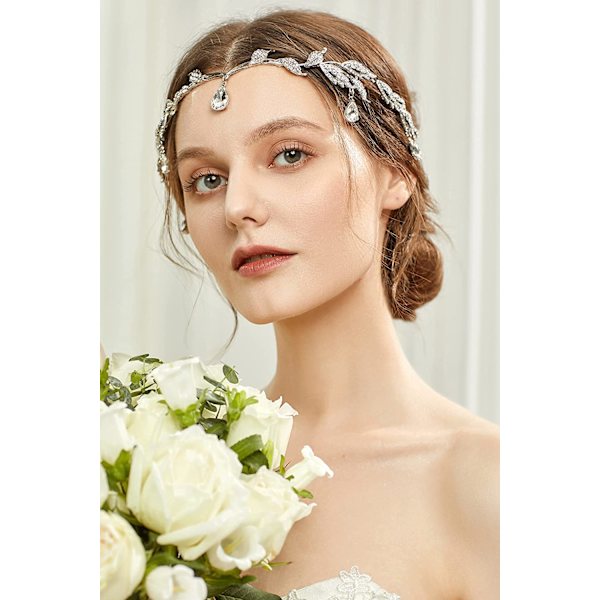 Kristallblad Bröllop Diadem Hårband Brud Tärna Pannband Rhinestone Brud Tiara Krona med Presentask