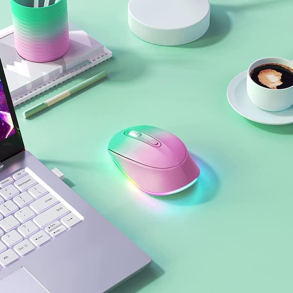 LED Regnbue Lysende - Stille Klikk Liten Mus for Laptop/PC/Mac, Gradient Rosa Barnemus for Chromebook/Windows Gradient Pink