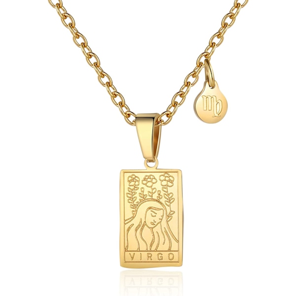 Stjärntecken Halsband för Kvinnor Konstellation Tarot Kort Hänge Dubbelsidig Guld Rostfritt Stål Halsband Vänskap Smycken Present till Flickor