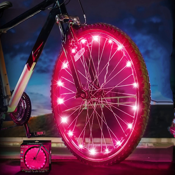 Rosa sykkelhjul lys, to moduser er alltid på + blinkendeMTB LED eike lys, sykkellys ledning varme hjul filament lengde 2M  ，(1 dekkpakke)