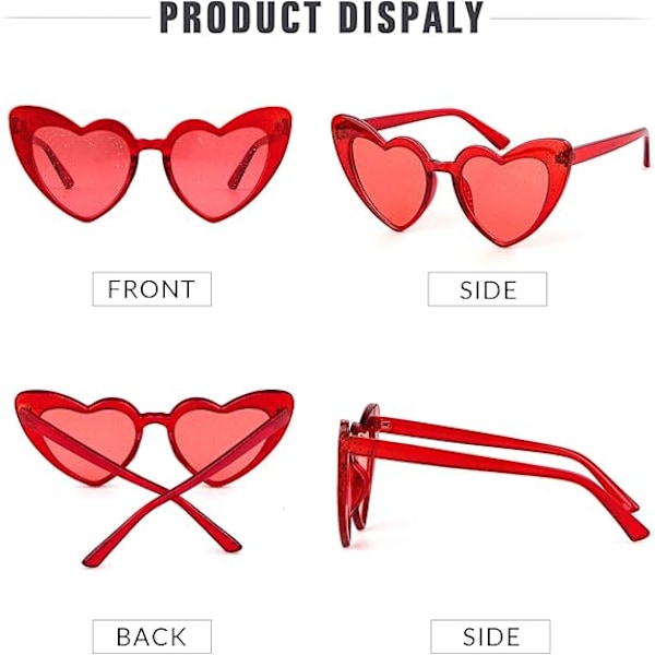 Sydän aurinkolasit Vintage Retro Ylisuuret sydämenmuotoiset kissansilmälasit Red Glitter