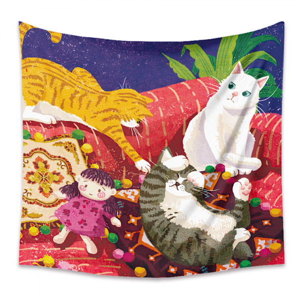 Wekity Gobeläng Estetisk Konst Hembakgrund Tyg Dekor Present Söta Katt Girly Liten Frisk Gobeläng för Vardagsrum Sovrumsdekor (4, 51 X 59 tum)
