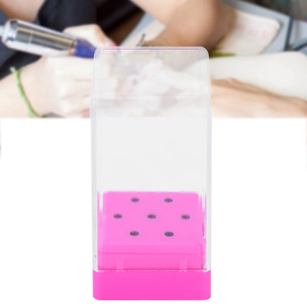 7 hullers neglekunstborr slipehode bitsholder beholder displayetui oppbevaringsboks (rosa)