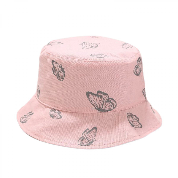 Sööt Bucket Hat - Rantakalastajan Hattu Naisille, Kääntyvä Kaksipuolinen (Harmaa Perhonen, Vaaleanpunainen)