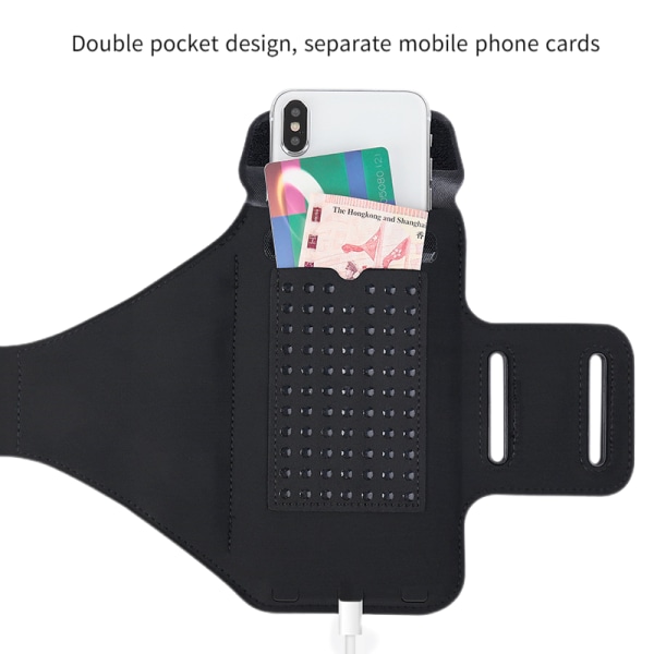 Running Arm Strap med Airpods Pocket Card Slot och nyckelficka, Sports Arm Strap Telefonhållare Passar 6,8" telefon grå