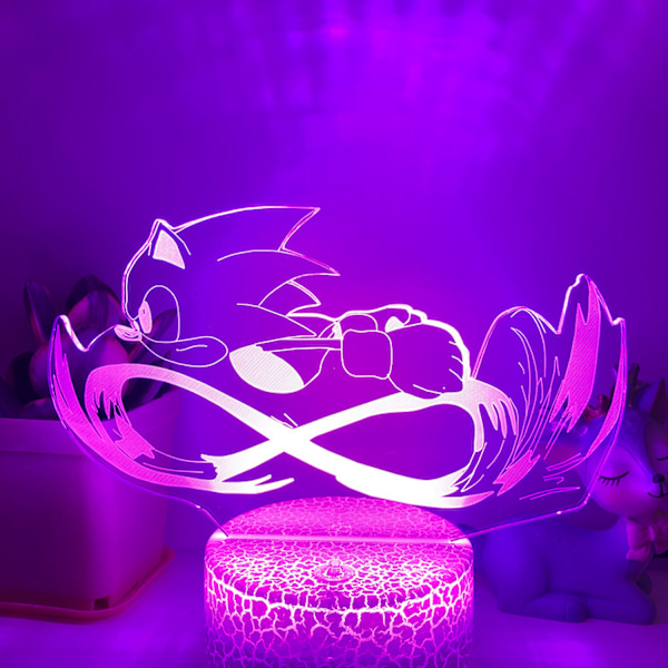 Qinwei Anime Elektrisk Sonic Löpning Nattljus 3D Illusion Lamp med 16 Färger Fjärrkontroll för Pojkar Sovrum Nattljus Dekorationer -- Mönster H（