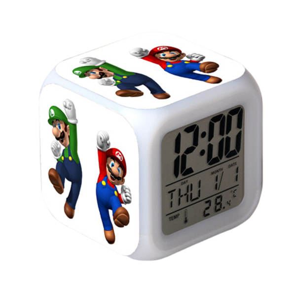 Super Mario Colorful Alarm Clock LED Square Clock Digital väckarklocka med tid, temperatur, alarm, datum