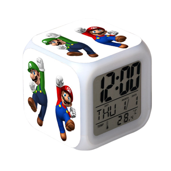 Super Mario Färgglad Väckarklocka LED Kvadratisk Klocka Digital Väckarklocka med Tid, Temperatur, Alarm, Datum