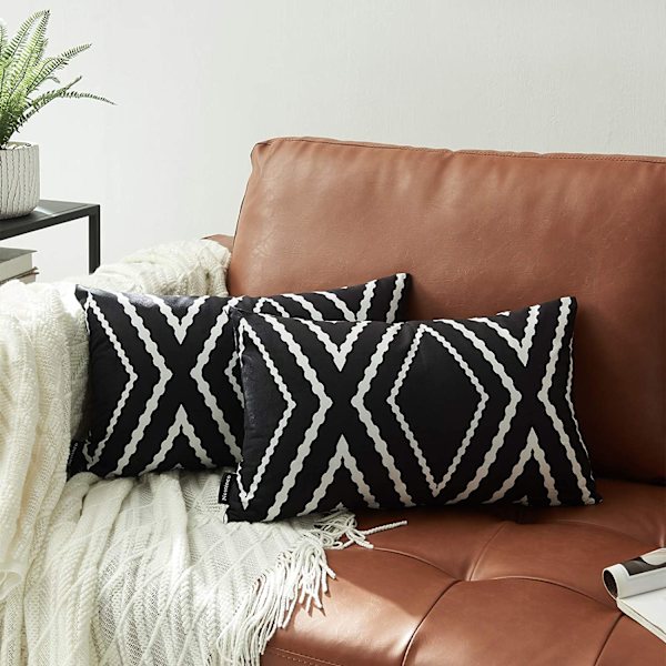 Sæt med 2 sorte lændepudebetræk 12 x 20 tommer Boho Aztec Polyester Blend Dekorative Pudebetræk til Sofa Sofa Seng Dekoration