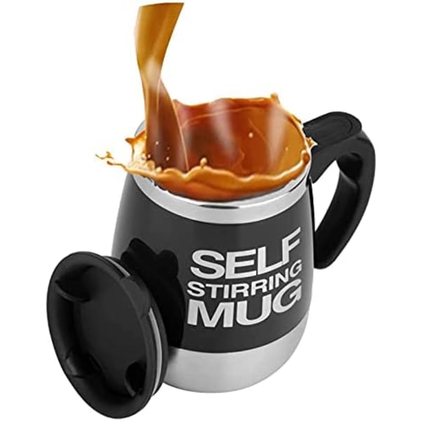 Självrörande mugg Automatisk självblandande kopp i rostfritt stål för kaffe/te/varm choklad/mjölksmugg-450 ml/15 oz Den bästa presenten（svart）