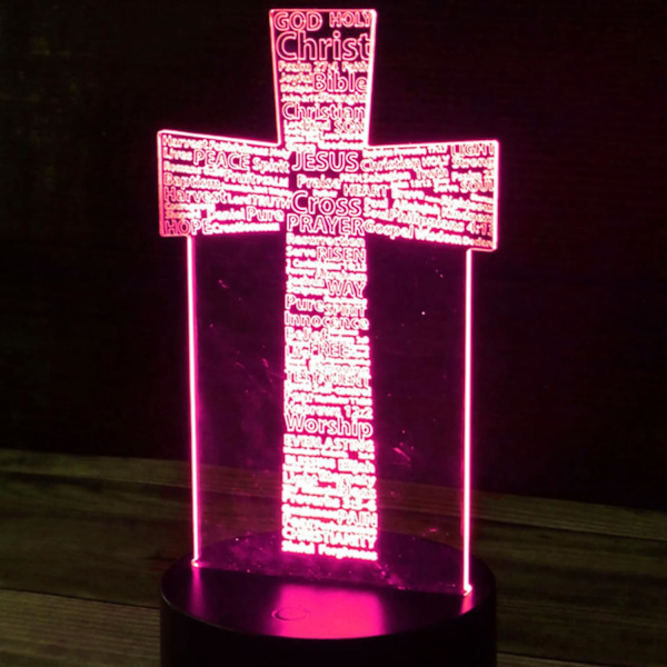 WJ 3D Jeesuksen Risti Yövalo Lamppu Illuusio 16 Väriä Vaihtuva Pöytä Koriste Lamput Lahja Akryyli Tasainen ABS Pohja USB Kaapeli Leikki