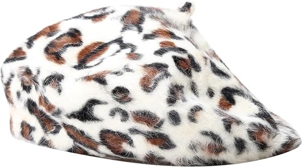 Fluffy Leopard Print Beret Hat Trendy Cheetah Pattern Franske Hatte Vinter Varmt Kunstner Caps til Dame