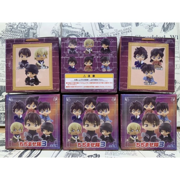 (6 stycken) Detective Conan anime-figurer, 6 Q-version Conan Kidd äggbox figurin figurer, bilprydnader-6 stycken 6 pieces
