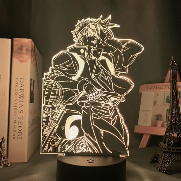 Anime 3D-lamppu lahjaksi, LED-yövalo, Manga-hahmo Joseph Joestar LED-illuusiovalo makuuhuoneen sisustukseen, lasten syntymäpäivälahja, joululahja (16 väriä kaukosäätimellä) JoJo Bisarra Äventyr