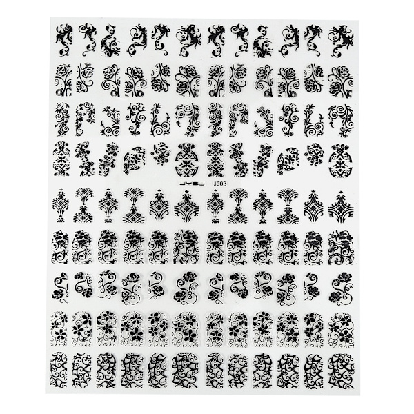 108 st/ark 3D Blomdesign Naglarts Manikyr Tips Dekaler Dekorationer DIY (Svart)