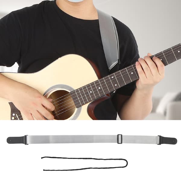 Gitarrrem för akustisk, elektrisk bas, ukulele, nylonbälte, justerbar, toppläderhuvud (silver)