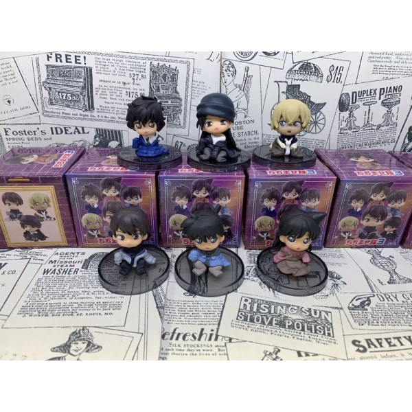 (6 stycken) Detective Conan anime-figurer, 6 Q-version Conan Kidd äggbox figurin figurer, bilprydnader-6 stycken 6 pieces