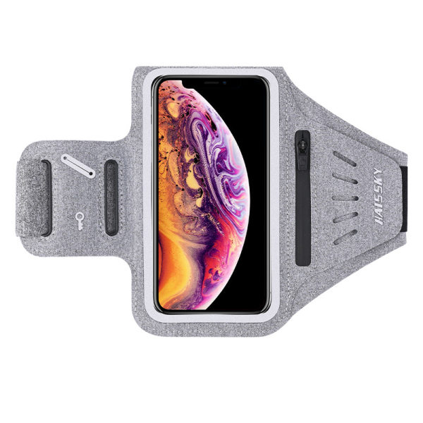 Running Arm Strap med Airpods Pocket Card Slot och nyckelficka, Sports Arm Strap Telefonhållare Passar 6,8" telefon grå