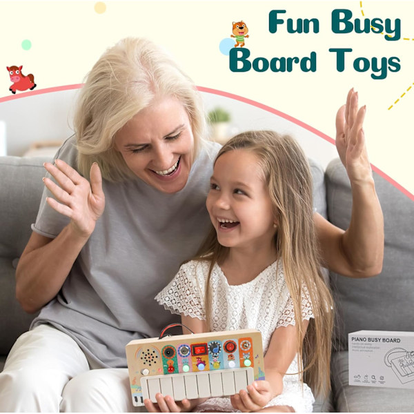 Wdmiya Busy Board Legetøj til Småbørn, Montessori Legetøj med 6 LED Lyskontakter til 1 År Gamle, Træ Klaver Busy Board til Småbørn 1