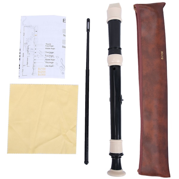 8 Holes Baroque Recorder Clarinet Flute Woodwind Instrument with PU Bag   Cleaning Tool(Black)