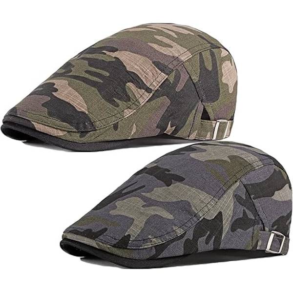 2 kpl Miesten Puuvillainen Litteä Lippis Ivy Gatsby Newsboy Hat, harmaa