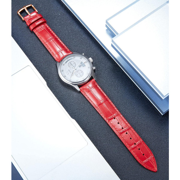 AVEKI Watch i äkta läder Flerfärgat vattentätt för män kvinnor, GR-Röd (16 mm)
