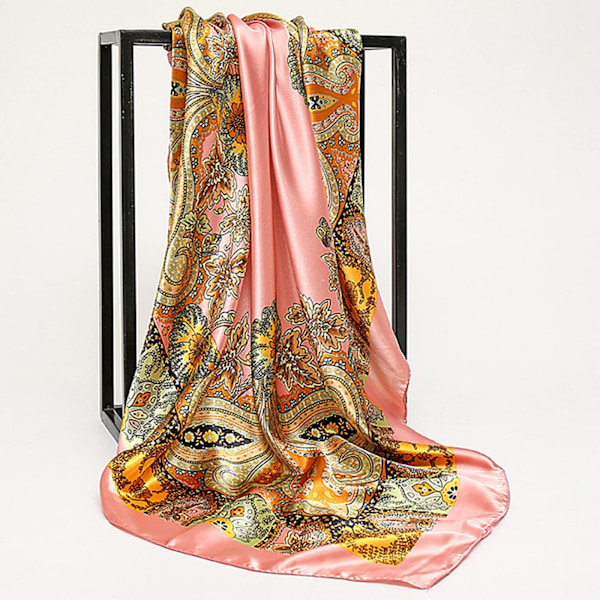 2-pack 35\" satinsilkesliknande hårscarf bandana lätta huvuddukar hals- och ansiktsscarves för kvinnor, Paisley6 rosa+armégrön