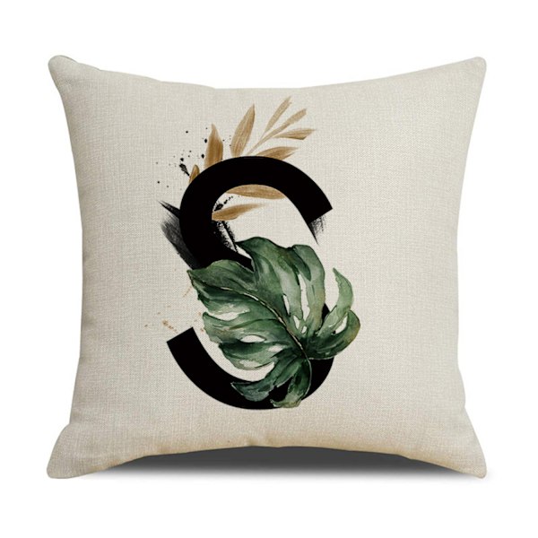 Englannin aakkosten tyynynpäällinen kasvipuuvillapellava tyynynpäällinen sohvalle sängylle kodin sisustukseen 18 x 18 tuumaa (kirjain S)