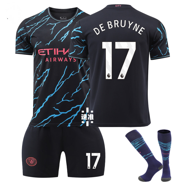 2324 Manchester City 2 udebanebørnefodboldsæt med sokker 17 DEBRUYNE children' sizes16