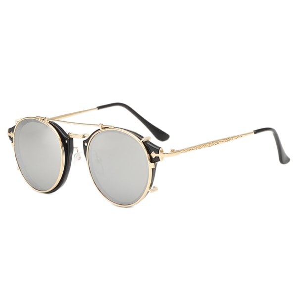 Vintage solglasögon för kvinnor män UV-skydd Retro rund spegellins